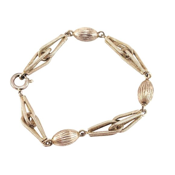 Silver Coin Silver 800 European Art Deco Link Chain Bracelet Textured - Picture 3 of 9